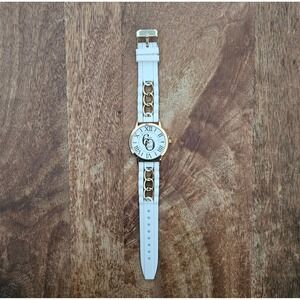 Jafra Watch Women 10" White 60 Anos De Belleza Anniversary Rubber & Chain Straps